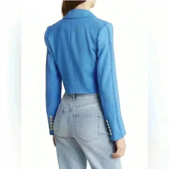 Veronica Beard Behren Blue Cropped Woven Braided Blazer Jacket 14 Shoulder Pads - Picture 10 of 15